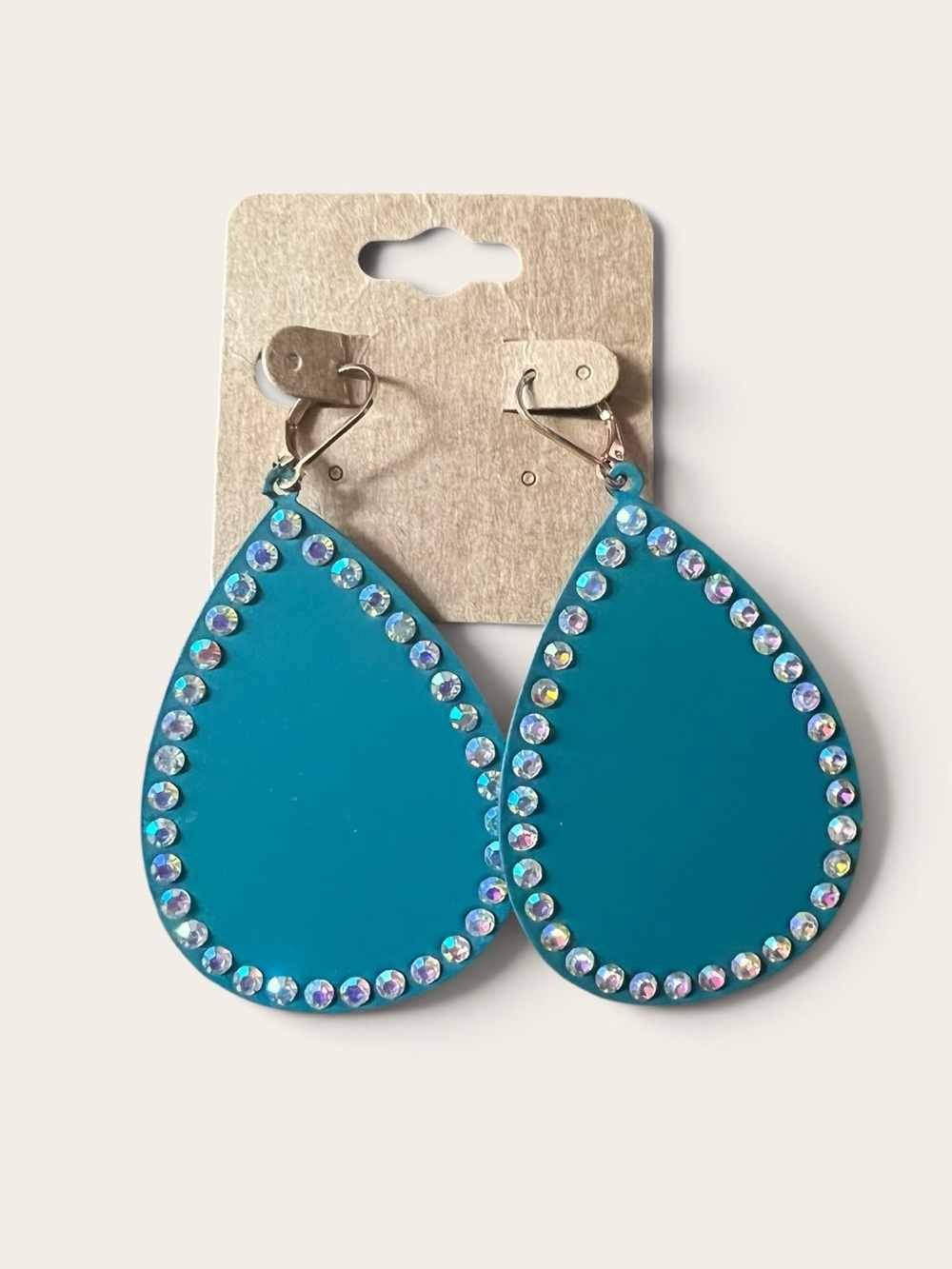 Teardrop Matte Tin Metal Jeweled Earrings